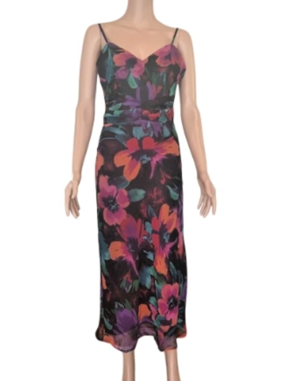 Lulus Floral Midi Dress Size S Spaghetti Straps Ruched Waist Party/wedding/date